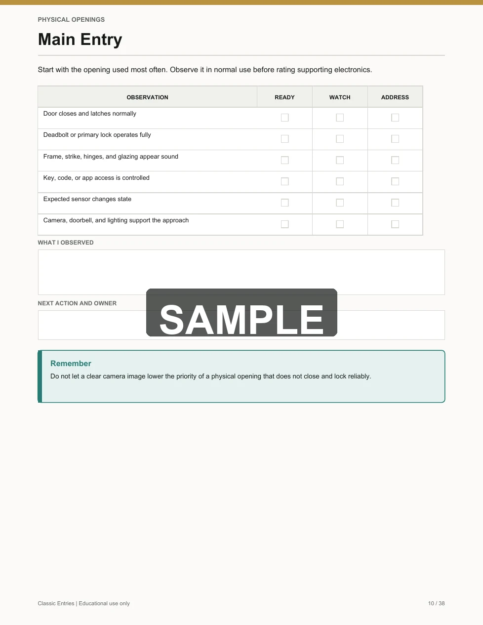 Main entry assessment worksheet
